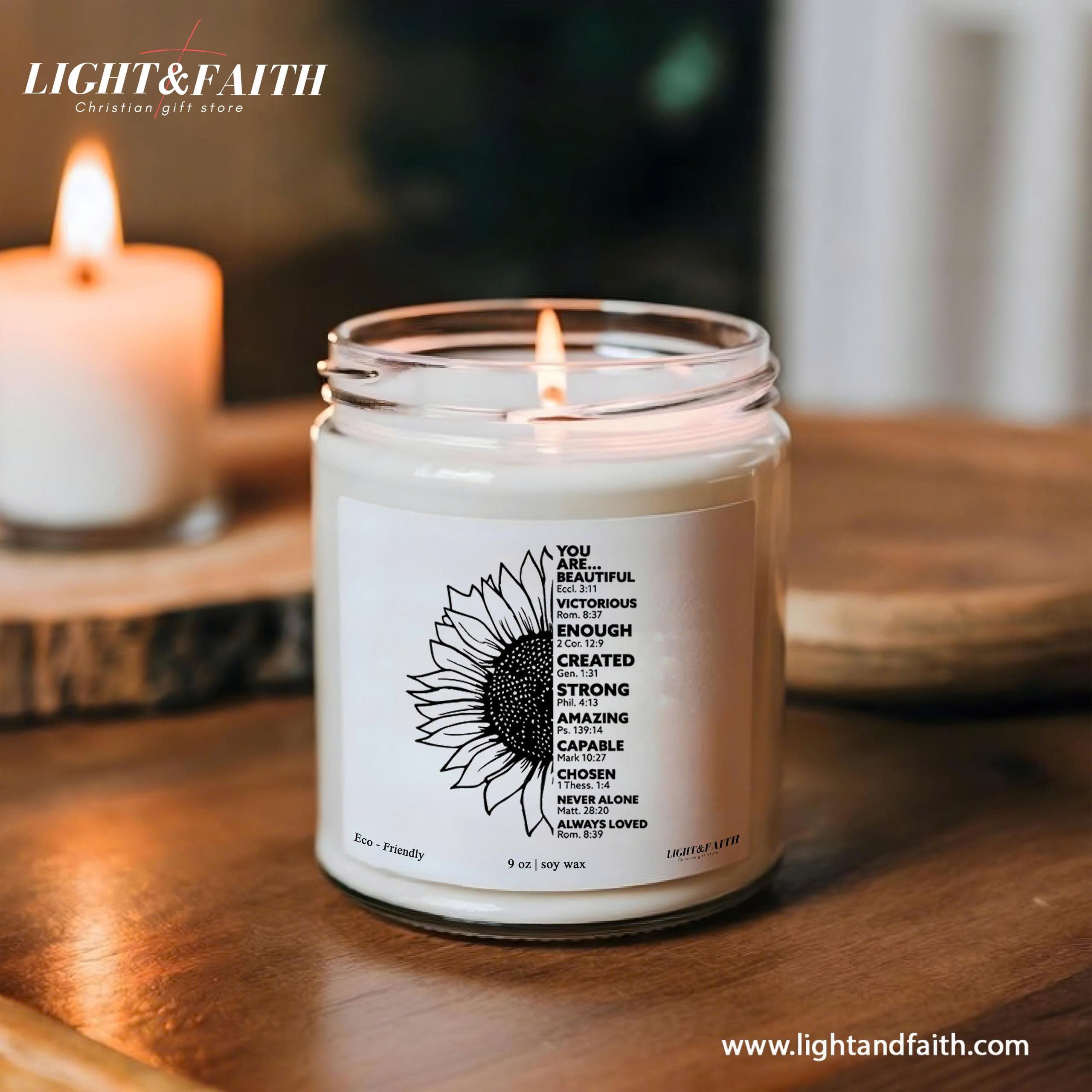 You Are Beautiful Christian Candle, Inspirational Bible Verses, Sunflower Design, Uplifting Gift for Women, Faith-Based Candle CDLAF21